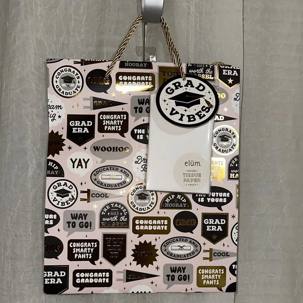 elum PASTEL PINK BLACK GOLD CONGRATS GRADUATE GRAD VIBES YOU DID IT GIFT BAG